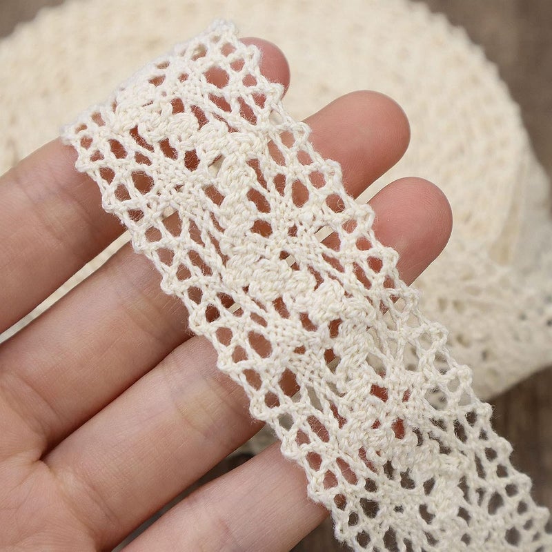 GXTIZAS Beige Lace Ribbon 12 Yards Cotton Sewing Lace Trim Crochet for Crafts, Gift Package Wrapping, Bridal Wedding Decoration, Scrapbooking Supplies - Image 2